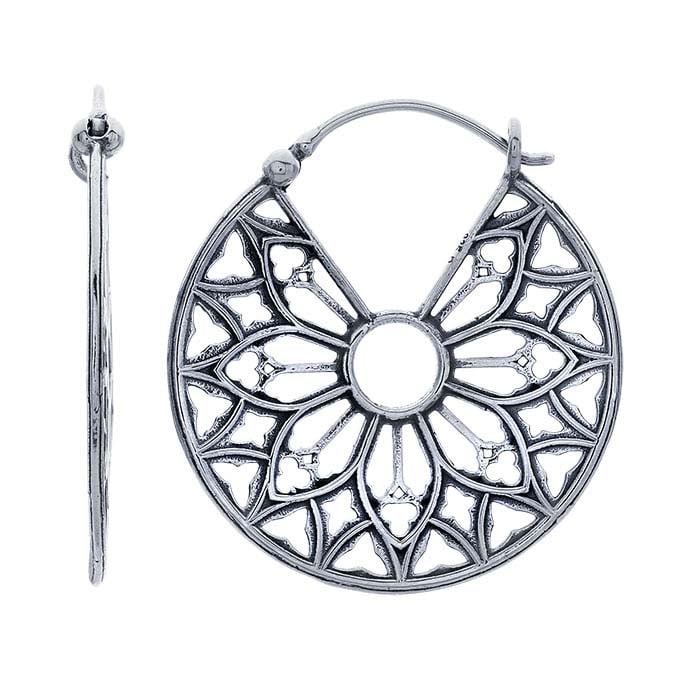 Sterling Silver Cathedral Rose Window Hoop Earrings