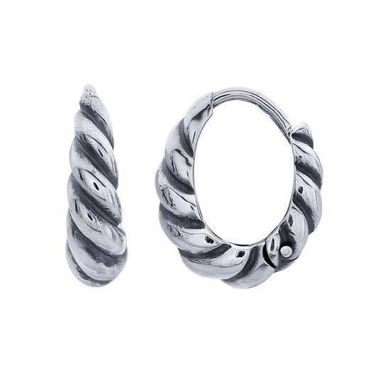 Sterling Silver Twisted Teardrop Huggie Hoop Earrings