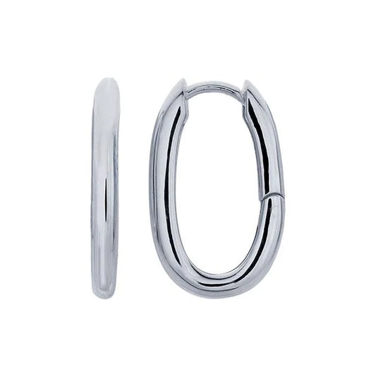 Sterling Silver Oval Huggie Hoop Earrings