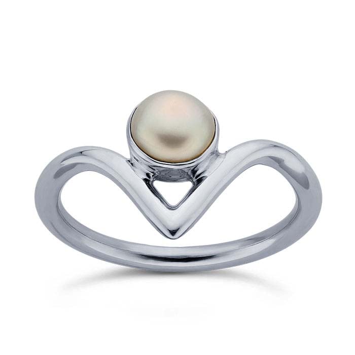 Sterling Silver Pearl-Set Chevron Ring