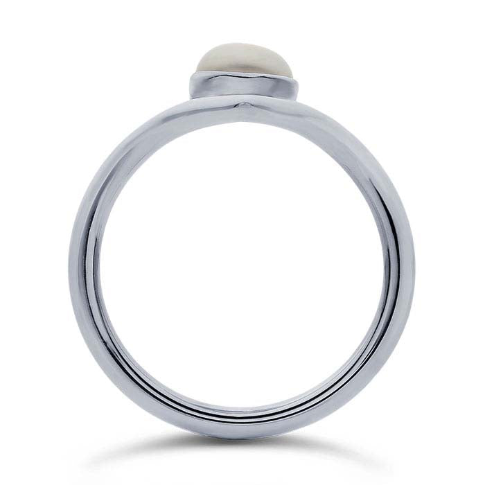 Sterling Silver Pearl-Set Chevron Ring