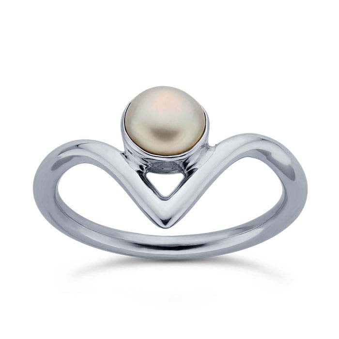 Sterling Silver Pearl-Set Chevron Ring