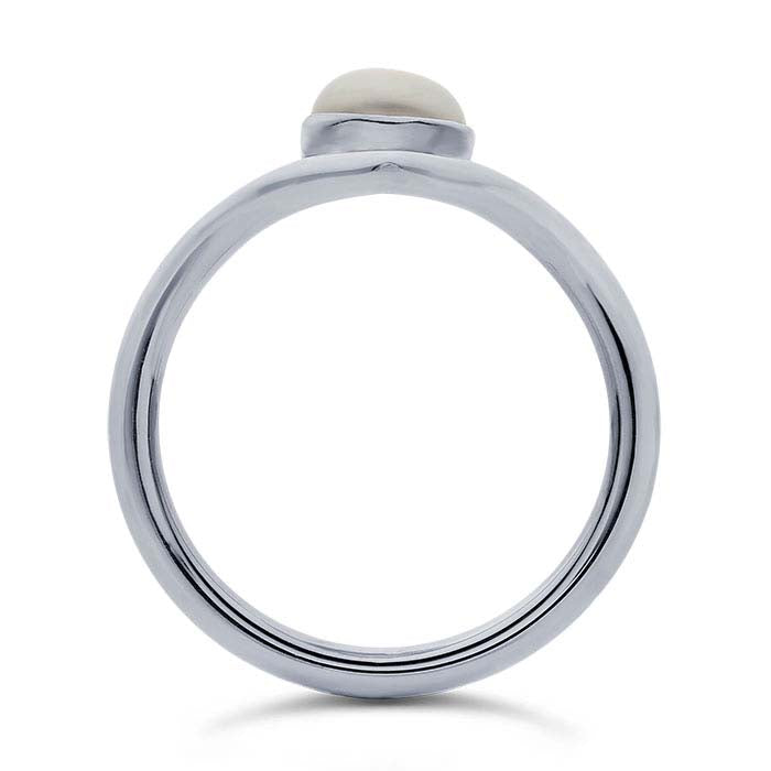 Sterling Silver Pearl-Set Chevron Ring