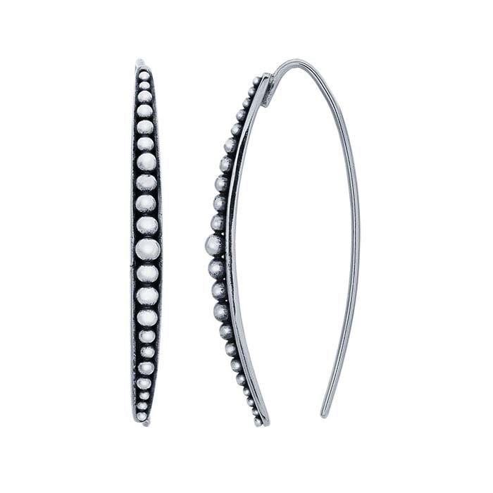 Sterling Silver Long Granulated Earrings