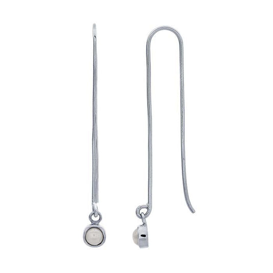 Sterling Silver Long Arch Earrings with Pearl-Set Drop