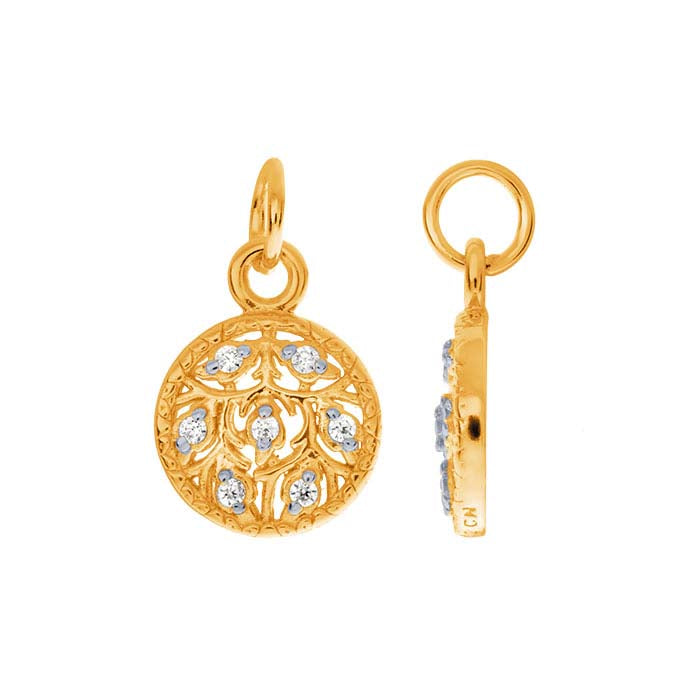 Sterling Silver Gold-Plated CZ-Set Circle Charm