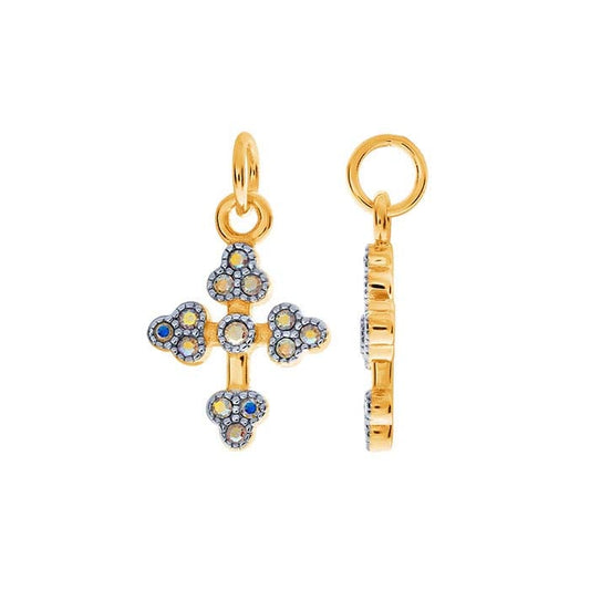 Sterling Silver Gold-Plated CZ-Set Cross Charm