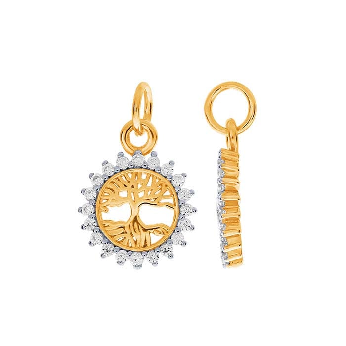 Sterling Silver Gold-Plated CZ-Set Tree Charm
