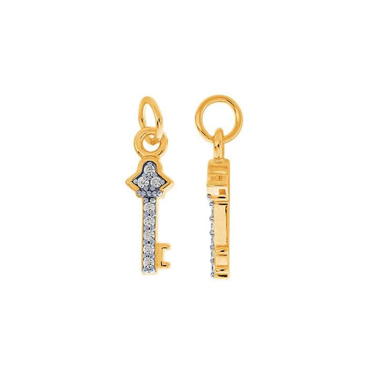 Sterling Silver Gold-Plated CZ-Set Key Charm