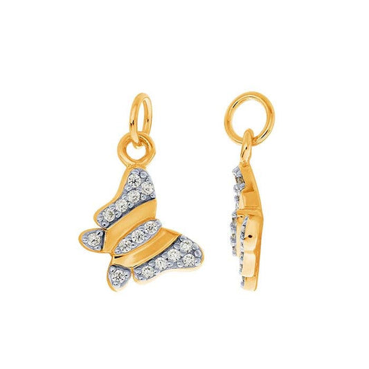 Sterling Silver Gold-Plated CZ-Set Butterfly Charm