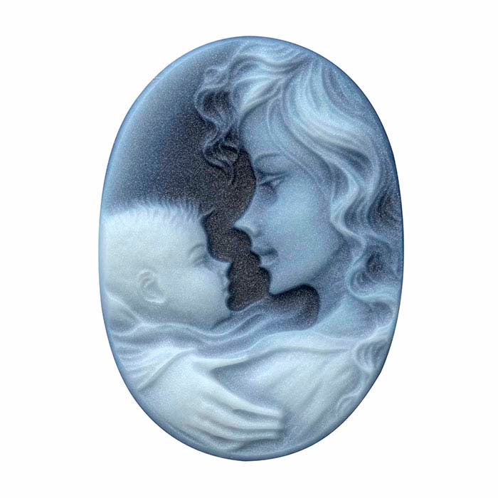 Black Agate 25 x Oval Mother and Child Cameo