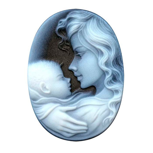 Black Agate 30 x 22mm Oval Mother and Child Cameo