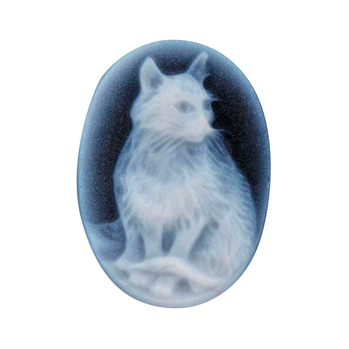 Cammeo a forma di gatto ovale in agata nera 18 x 13 mm