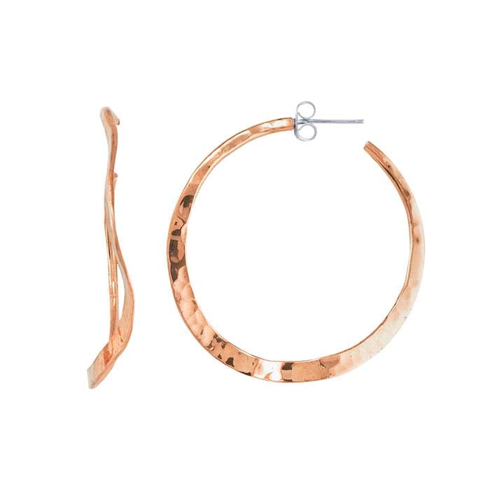 Copper Wavy Hammered Hoop Earrings