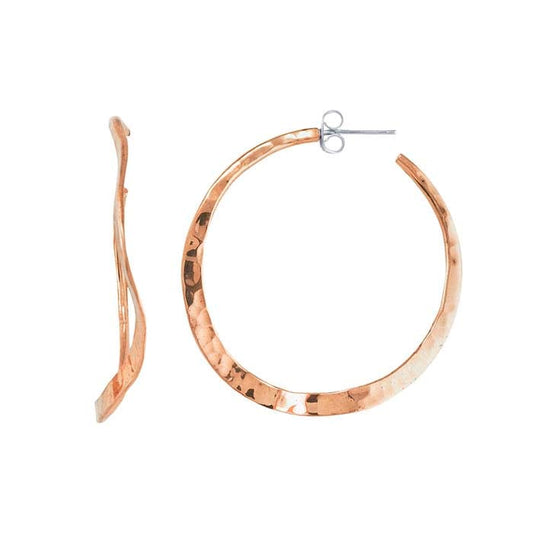 Copper Wavy Hammered Hoop Earrings