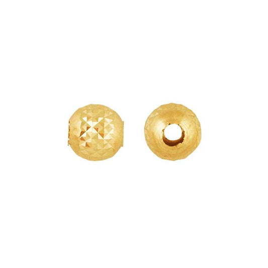 14K Yellow Gold Round Diamond-Cut Pyramid Bead