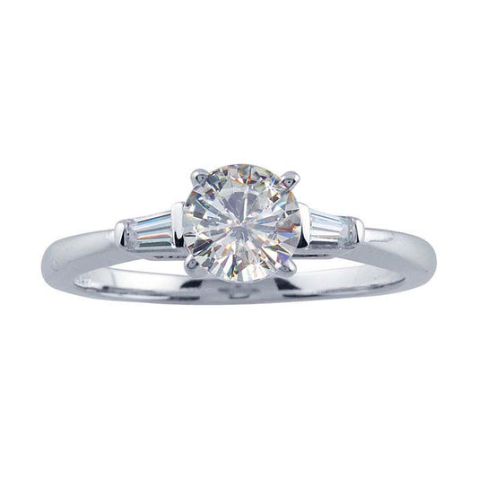 14K hvitt gull diamant baguette aksent .75 ct. rund forlovelsesring innfatning
