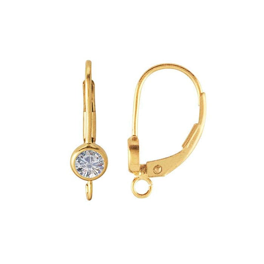 Sterling Silver CZ-Set Lever-Back Ear Wires with Open Ring