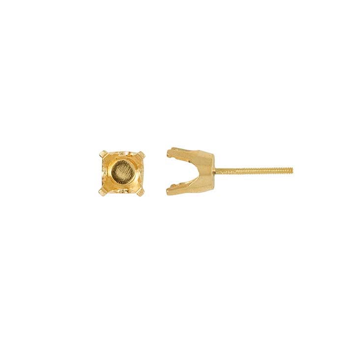Montatura per orecchini con perno filettato pre-intagliato rotondo da 6mm in oro giallo 14K