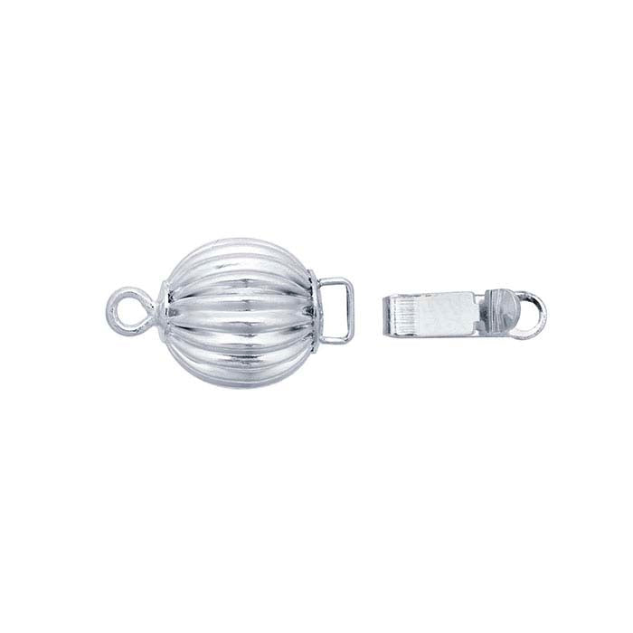 14K White Gold 17.2 x 10mm Corrugated Bead Safety Clasp