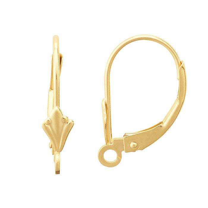 14K Yellow Gold Fleur-de-Lis Lever-Back Ear Wire with Open Ring
