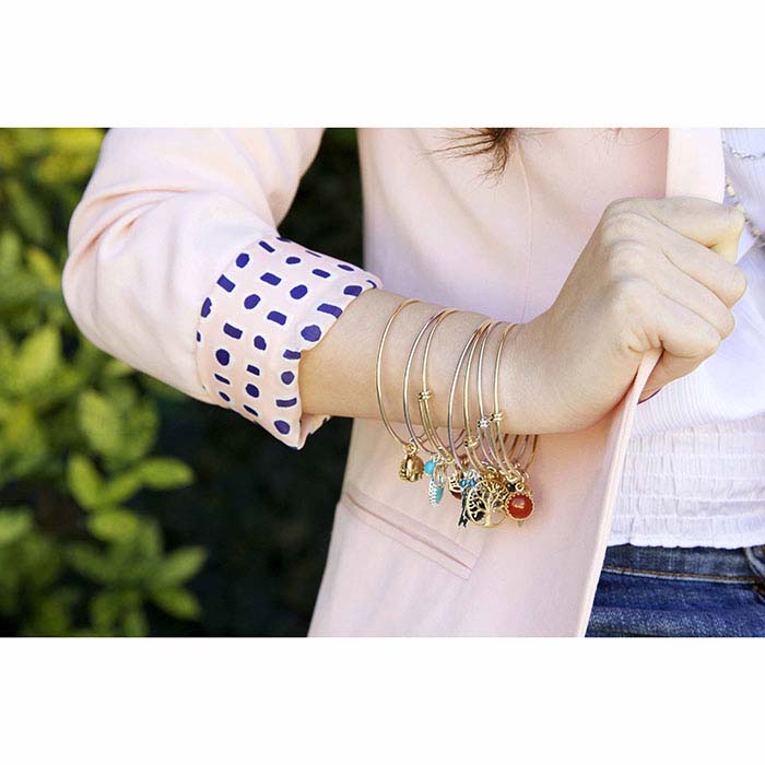 Brass Rhodium-Plated Expandable Bangle Bracelet