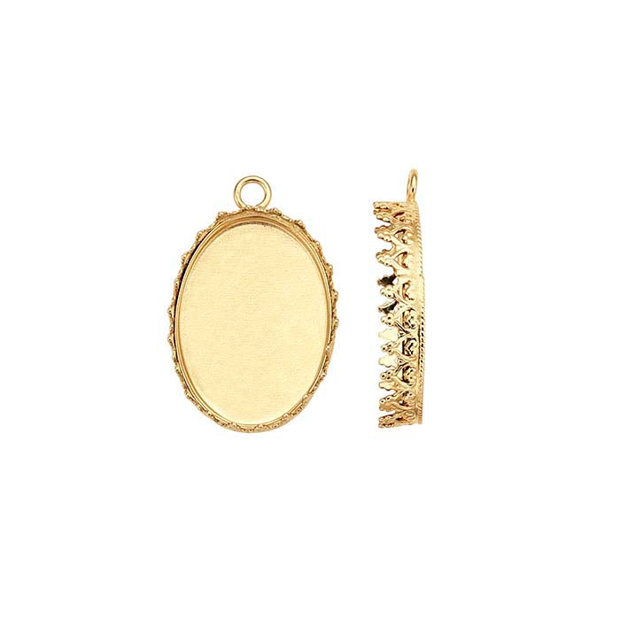 12/20 Oro Giallo Placcato 18 x 13mm Componente Cabochon Ovale con Filo Galleria Montatura