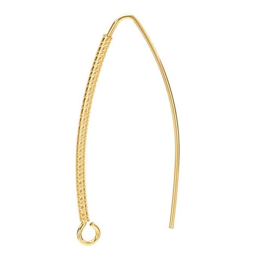 12/20 Orecchino a filo a forma di marquise in tubo decorato in oro giallo riempito con tubo decorato e anello aperto