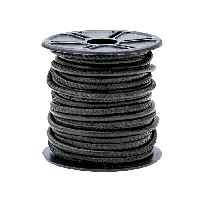 Musta nappa-nahka 2,5 mm pyöreä nauha, 10 metrin kela