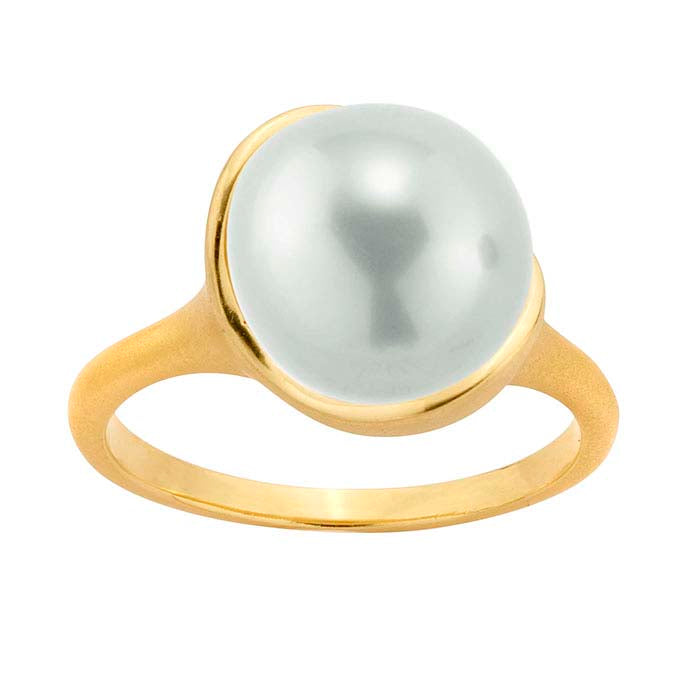 14K Yellow Gold Curved-Well Pearl Ring Mounting