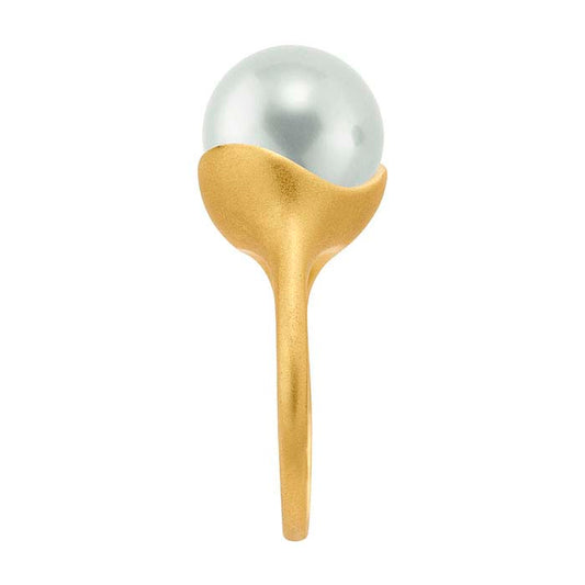 14K Yellow Gold Curved-Well Pearl Ring Mounting