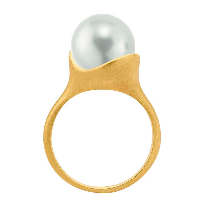 14K Yellow Gold Curved-Well Pearl Ring Mounting