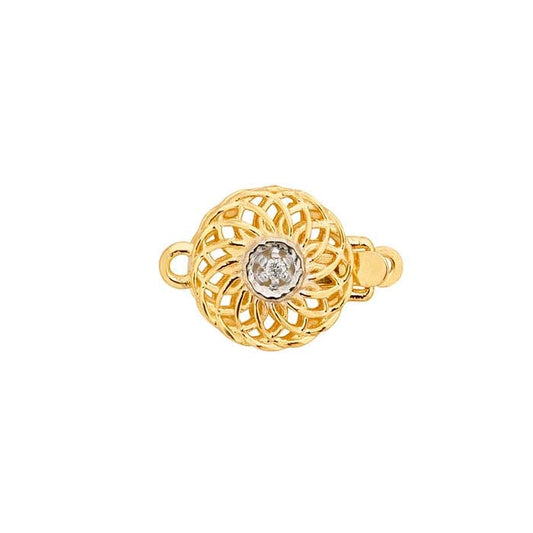 14K Yellow Gold 15.3 x 10mm Diamond-Set Filigree Round Safety Clasp