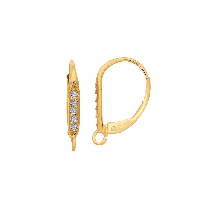 Filo per Orecchini a Leva in Oro Giallo 14K con Diamanti e Anello Aperto