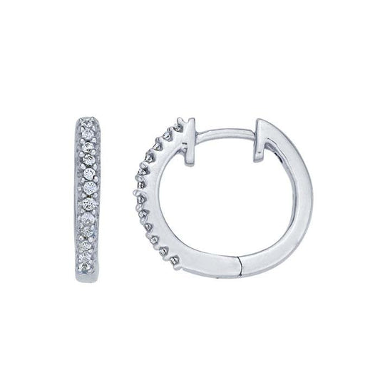 Orecchini a cerchio con cerniera in oro bianco 14K con diamanti incastonati