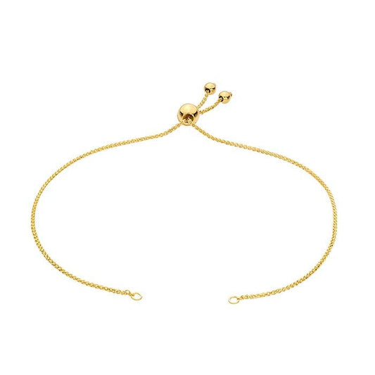 14K Yellow Gold 1mm Diamond-Cut Wheat Chain Bracelet Component, Adjustable
