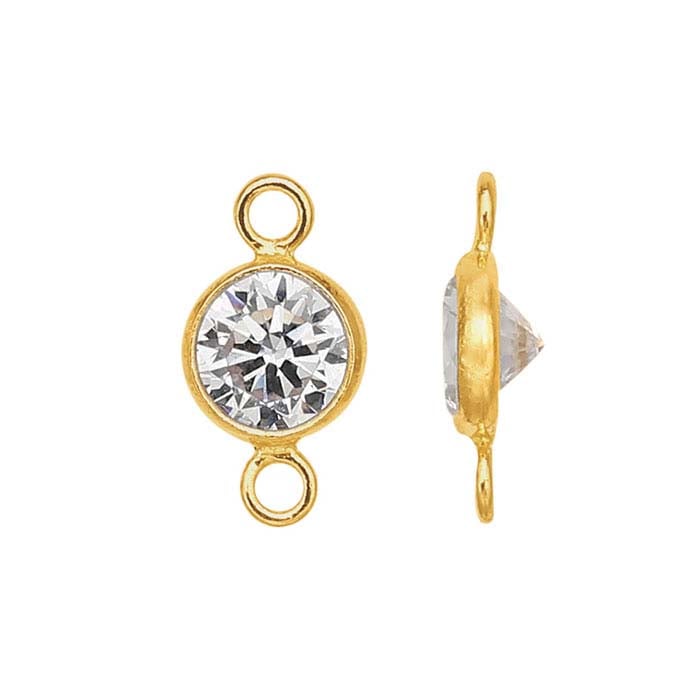 14K Yellow Gold Round Faceted CZ-Set Link Component