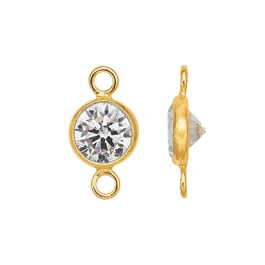 14K Yellow Gold Round Faceted CZ-Set Link Component