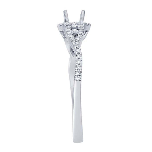 14K White Gold 4mm Round Semi-Mount Halo Engagement Ring Mounting