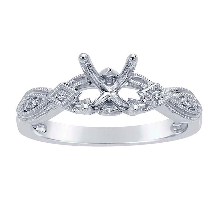 14K White Gold Art Deco 6.5mm Round Semi-Mount Engagement Ring Mounting