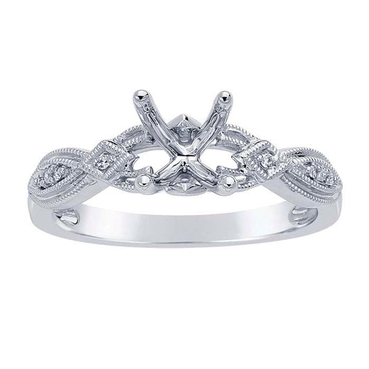 14K White Gold Art Deco 6.5mm Round Semi-Mount Engagement Ring Mounting