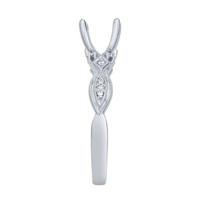 14K White Gold Art Deco 6.5mm Round Semi-Mount Engagement Ring Mounting