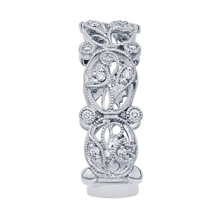 14K White Gold Diamond-Set Filigree Band