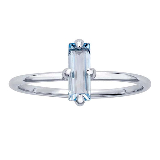 14K White Gold Baguette Sky Blue Topaz-Set Ring