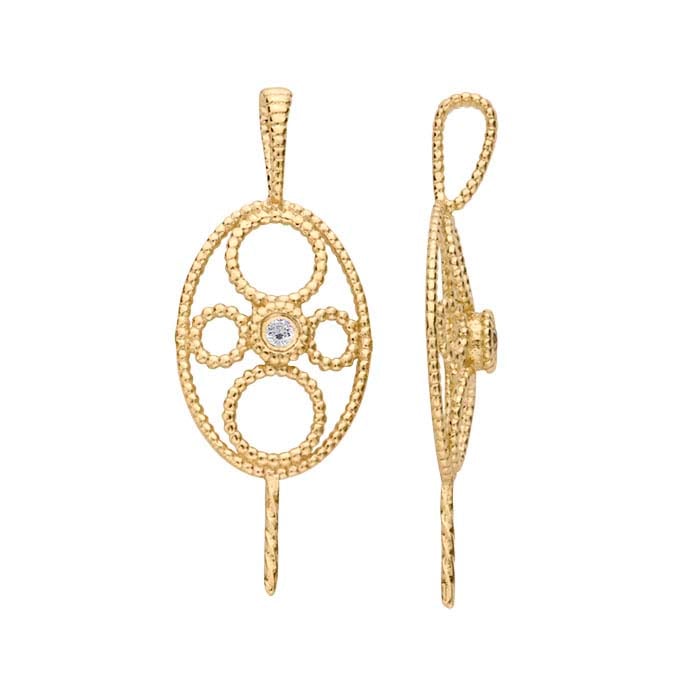 14K Yellow Gold Diamond-Set Oval Filigree Pearl Pendant Mounting