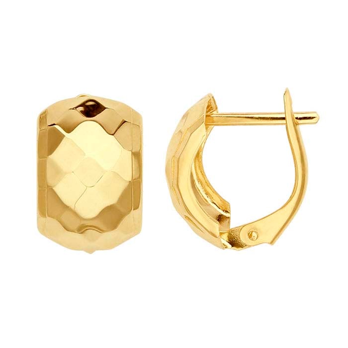 Orecchini a Mezza Cerchio con Chiusura a Leva a Scatto e Motivo a Diamante in Oro Giallo 14K