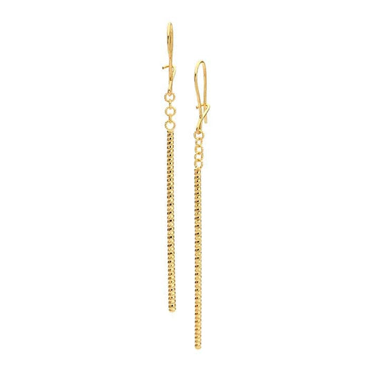 14K Yellow Gold Diamond-Cut Bar Drop Earrings