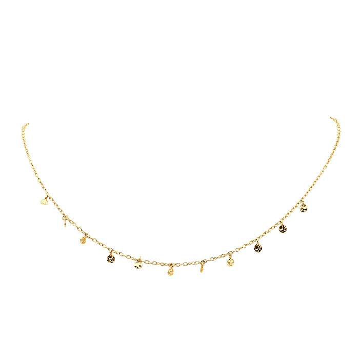 14K Yellow Gold Necklace with Hammered Drops