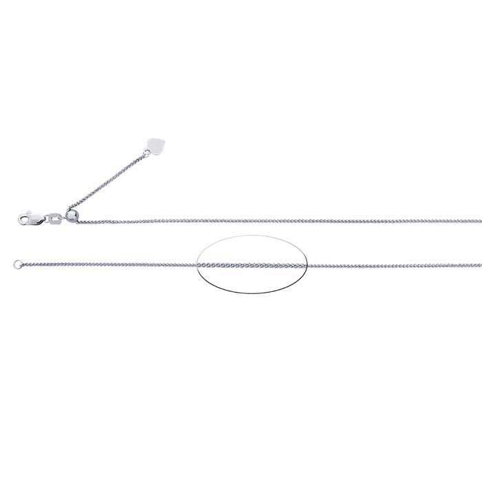 14K White Gold 1mm Wheat Chain Necklace, Adjustable