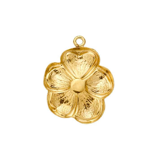 Ciondolo a Fiore in Oro Giallo 14/20 Carati con Anello Chiuso